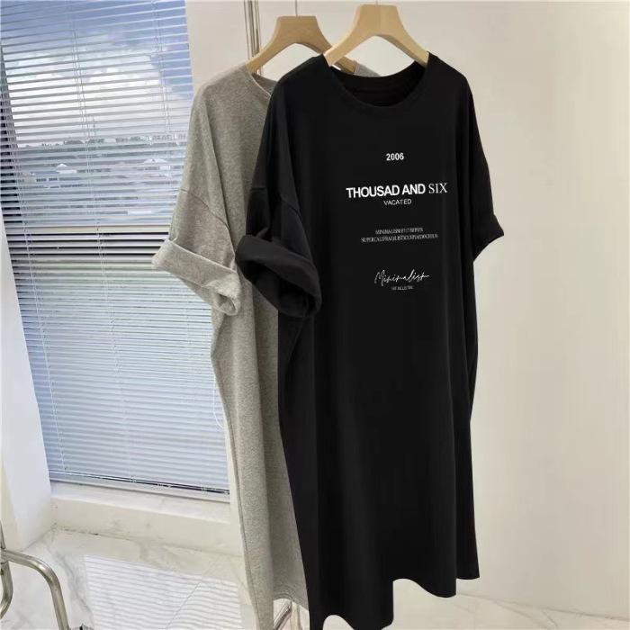 Short-sleeved Dresses Women's Summer Plus Size Medium-length T-shirt Dress Knee-length Casual Long Dress