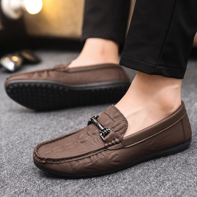 Heren Slip-On Casual Leren Schoenen Zomer Nieuwe Stijl Zachte Zool Zakelijk Ademend Lui Schoenen Ultrafijn Leer Bean Bean