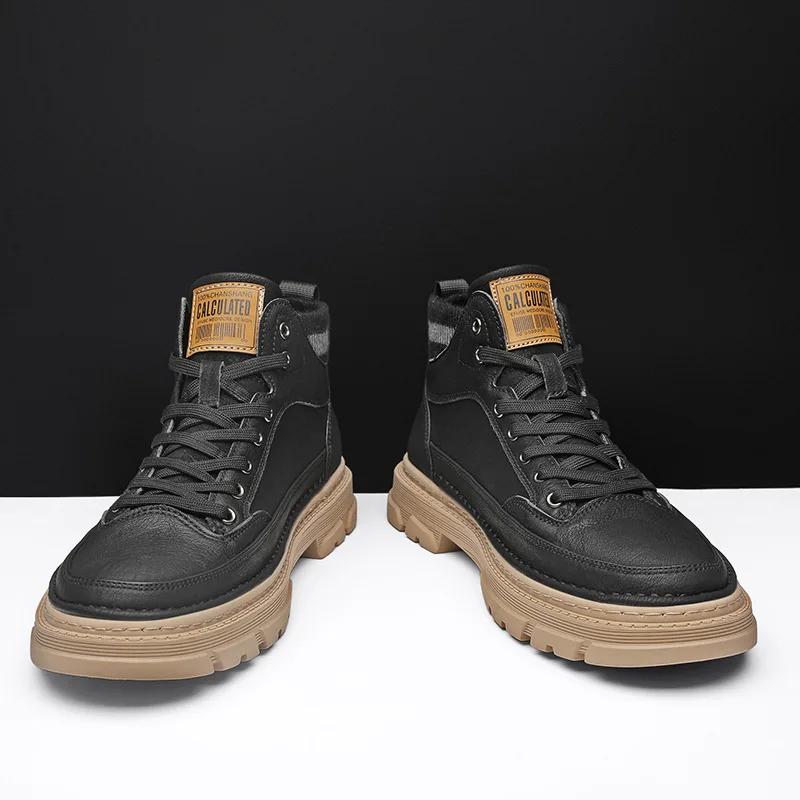 2025 Herbst Neue Herren Lederstiefel Street Fashion High Tops Leder Freizeitschuhe Mann Outdoor Stiefeletten