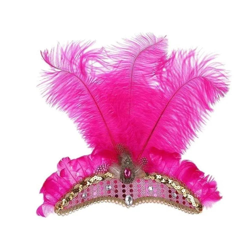 Elegant Sequin Feather Headband Exquisite Stage Performance Hair Accessories Showgirl