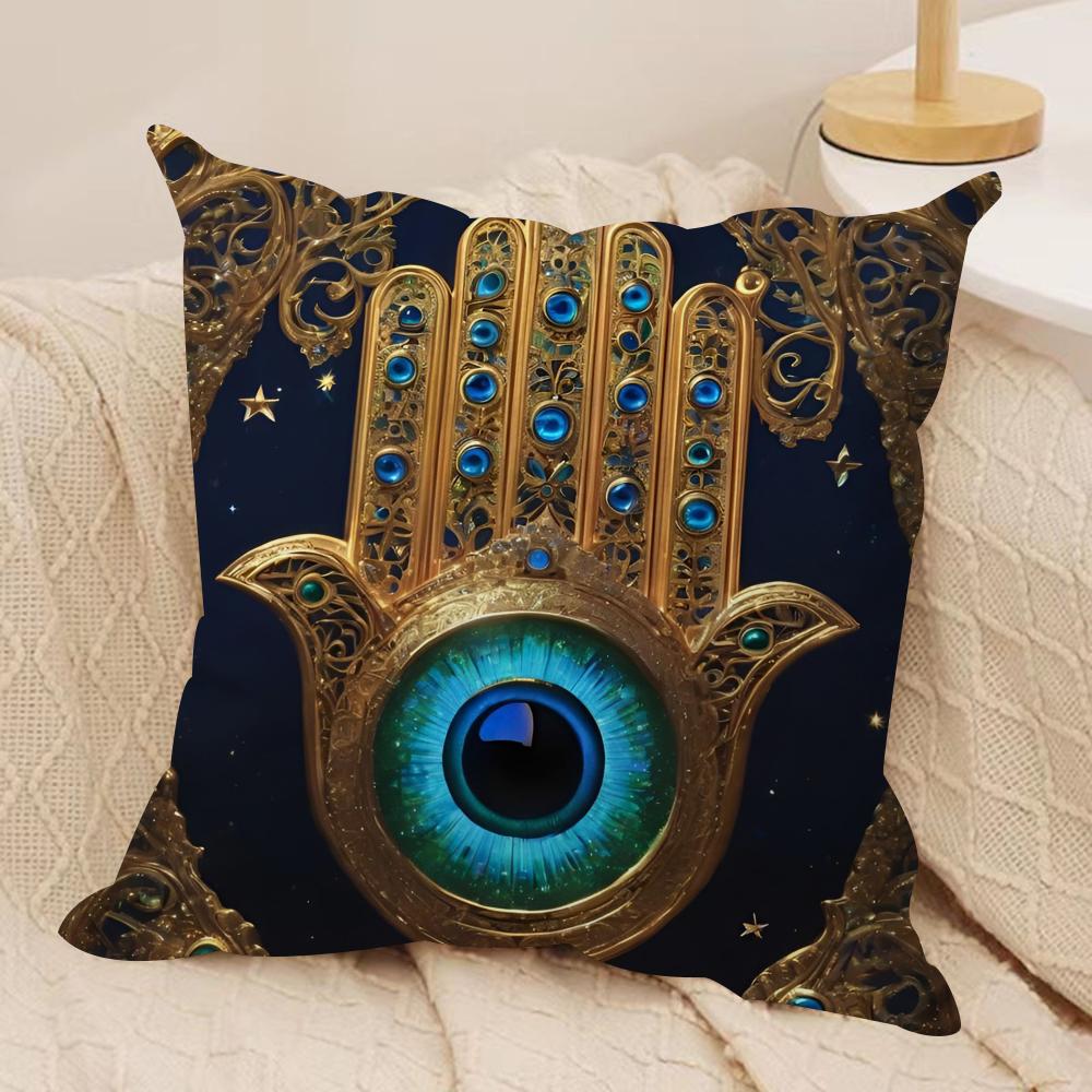 Classic Hamsa Cushion Cover Soft Plush Fabric DoubleSided Printed Sofa Cushion Cover for All Seasons Home Decor Gift