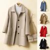 Women Winter Coat Formal Business Style Turn-down Collar Single-breasted Mid Length Overcoat OL Commuting Jacket Solid Color Thick Outerwear