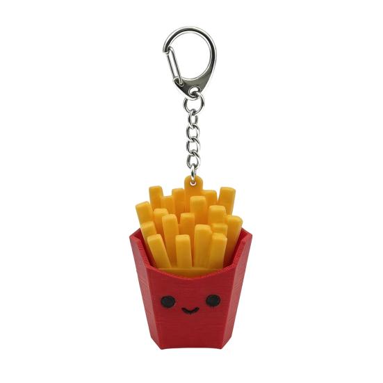 Keychain Pendant, 3D Printed French Fries Shape Decompression Button, Noiseless Pressing Mini Portable Keychain