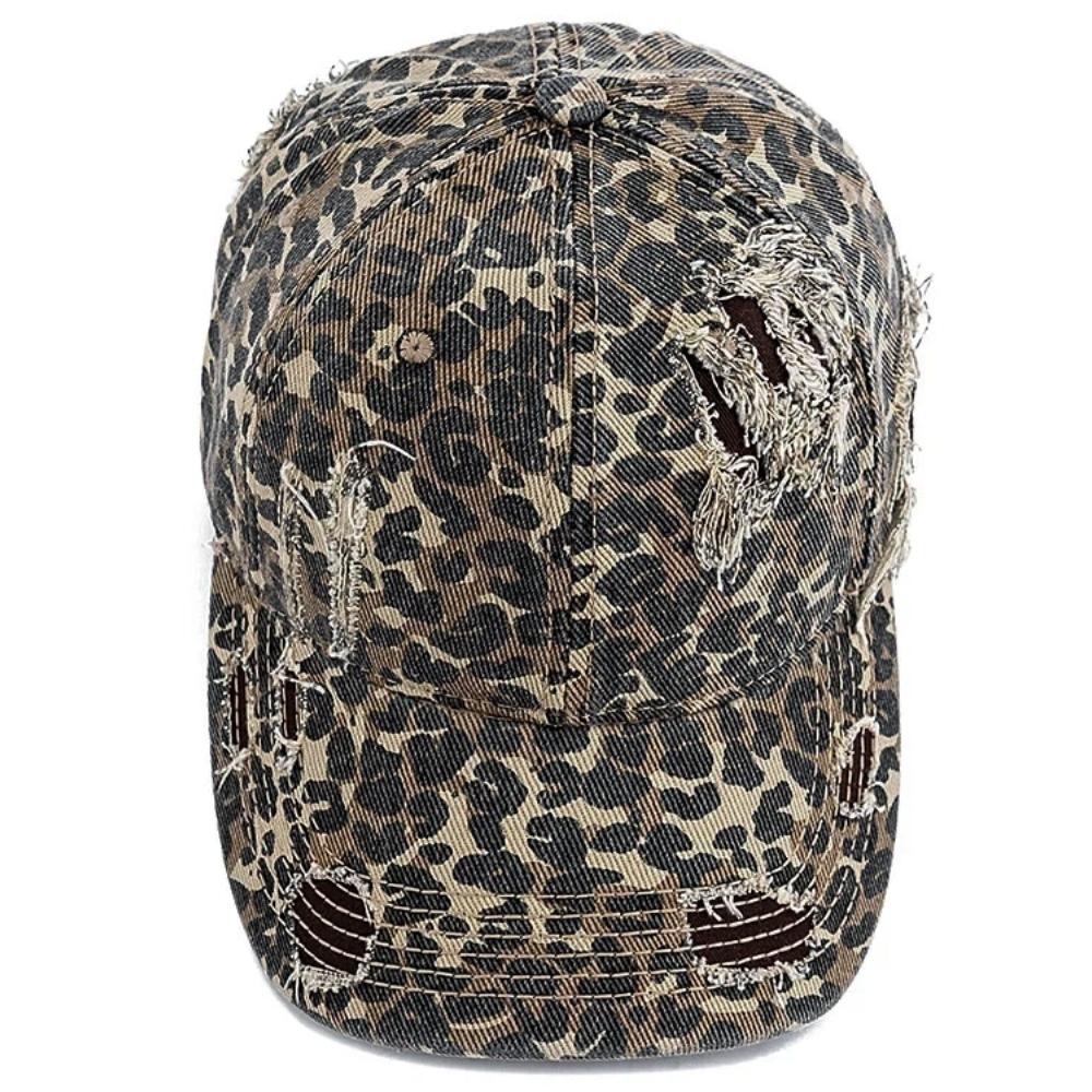 New Style Women's Vintage Distressed Baseball Cap Leopard Print Ripped Sun Hat Casual Streetwear Outdoor Cap