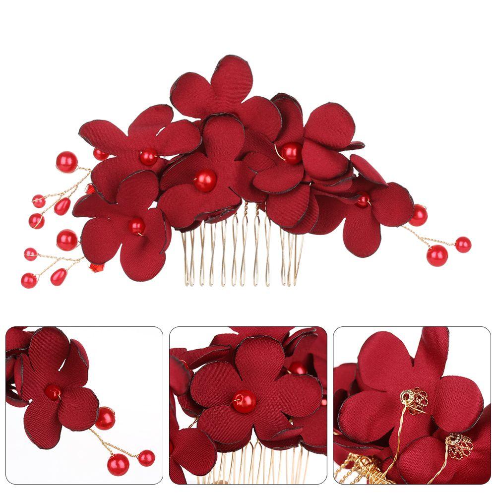 Fashion Wedding Crystal Red Flower Hair Pin Bridal Clips Hair Combs Bridesmaid Tiara
