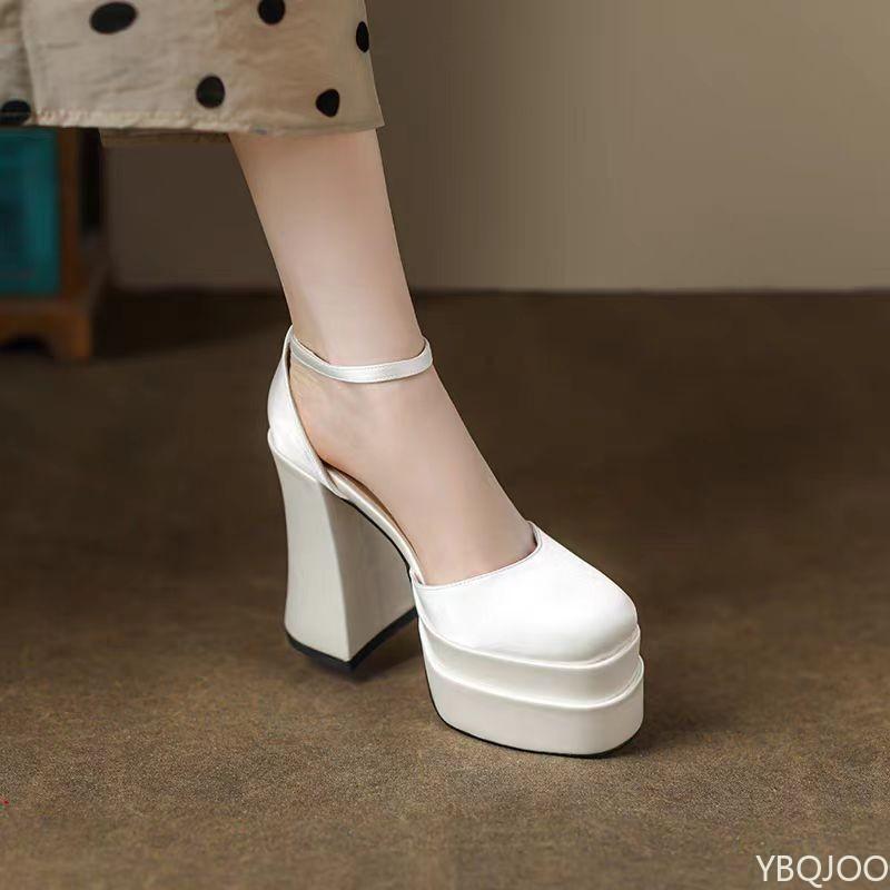 Fashion Fang Heel High Heel Single Shoes New Wedding Luxury Thick Soled Spring Autumn Women's Shoes Round Head Sexy Trend Platform Shoes