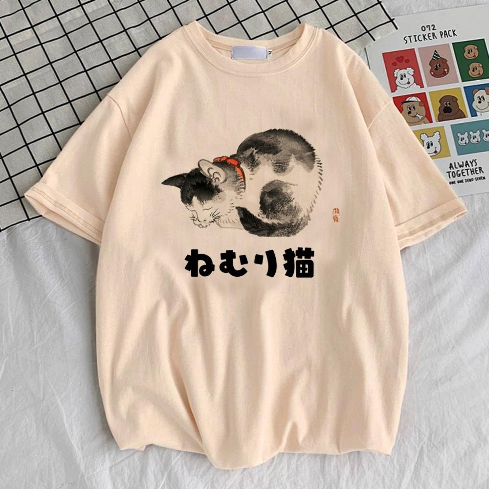 Japanese Grunge Cat tshirt female Colorful hip hop Trendy tshirt graphic korean clothes kawaii aesthetic Pop Culture 2000s