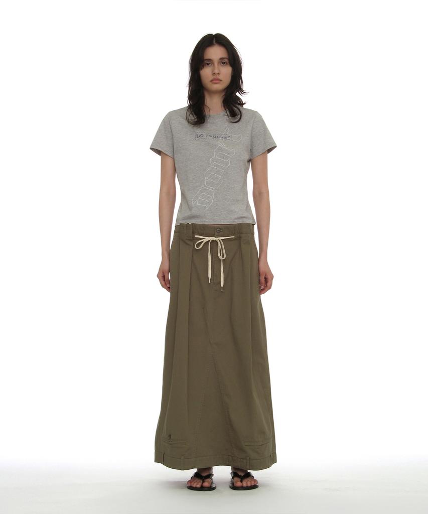 Partimento Woman Inverted Drawstring Maxi Skirt_Khaki Green