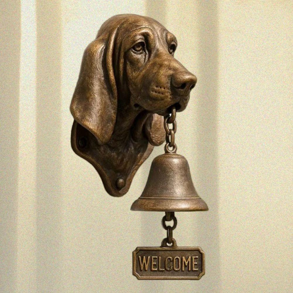 Loud Ringing Dog-Shaped Chime Bell Resin+Metal Dinner Bell Retro Front Door Chime Bell Farmhouse