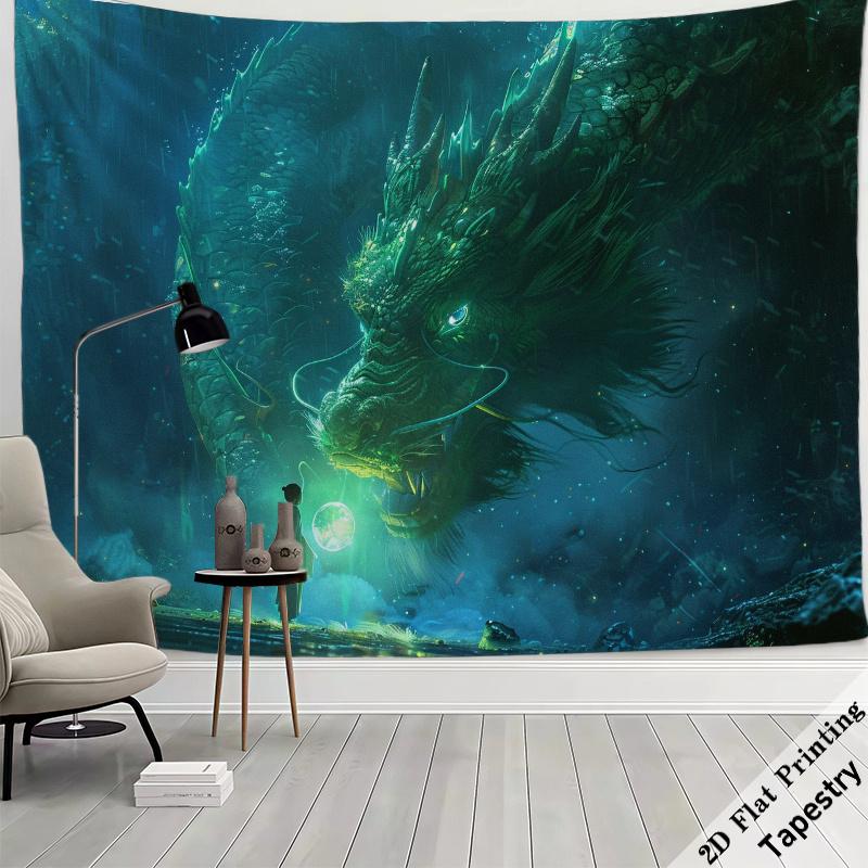 Epic Deep Sea Dragon Tapestry Wall Hanging Dark Fantasy Ocean Mythical Creature Art Print Large 180x280cm Decor