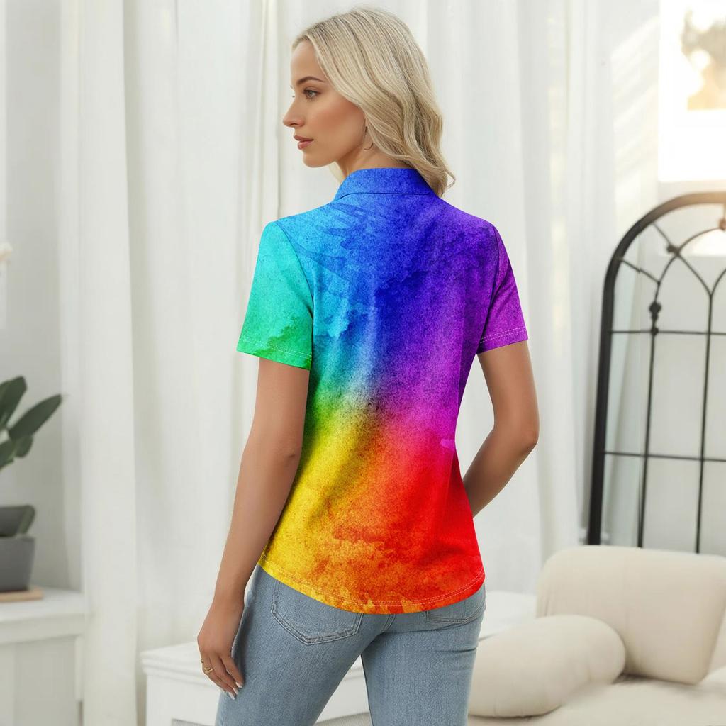 Women's Casual Floral Print V-Neck Short Sleeve Decorative Button T-Shirt Top