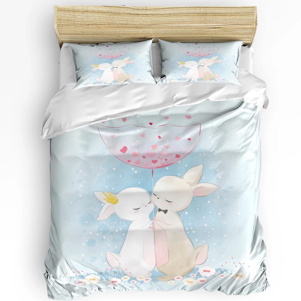 Easter Bunny Flower Butterfly Watercolor Rabbit 3pcs Bedding Set For Double Bed Home Textile Duvet Cover Quilt Cover Pillowcase