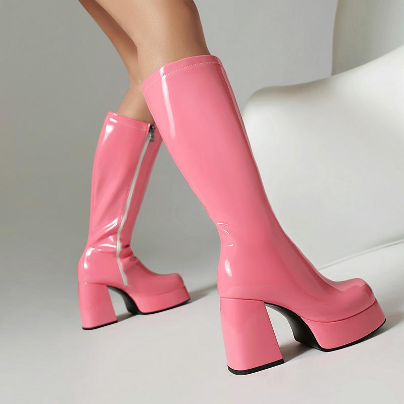 Women's Long Boots 2025 Square Head Thick Bottom Ultra High Heel Tall Boots Knight Boots Women's Tall Boots