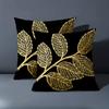 1 Pieces -2D Flat Printing Black Pillows With Golden Leaf Pattern Polyester Pillowcase Sofa Decorative Cushion Cover