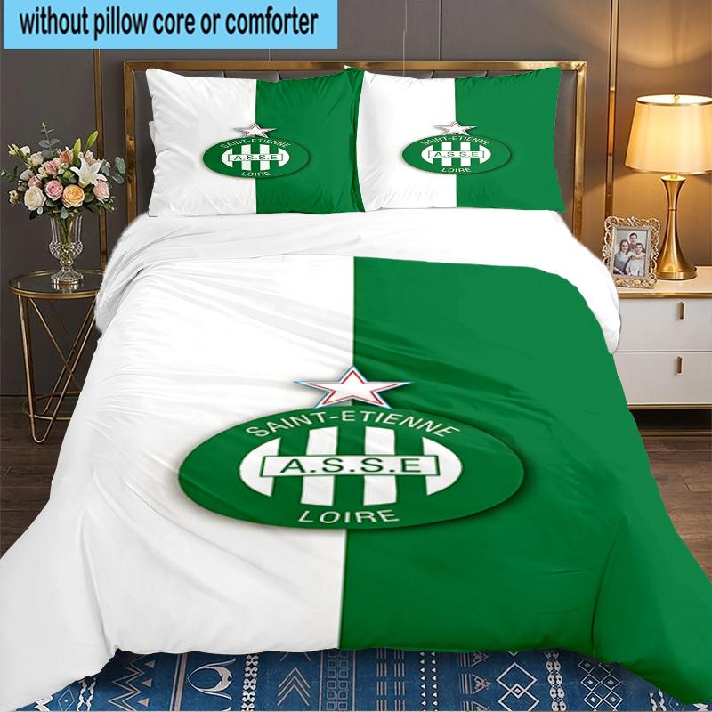 3PCS Green Saint-Etienne Football Bedding set,Ideal For1pc Duvet Cover And 2pcs Pillowcases Perfect for Christmas gift,Ideal for Bedroom, Dormitory