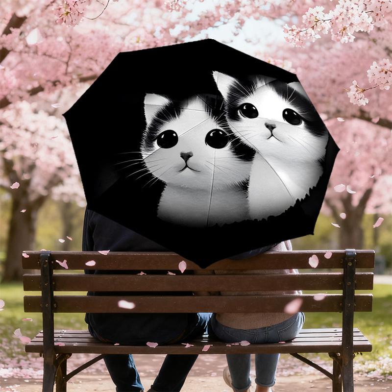 Adorable Kitten Print Umbrella Automatic Opening & Closing, Outdoor Protection, Lightweight and Durable Travel Accessory 128