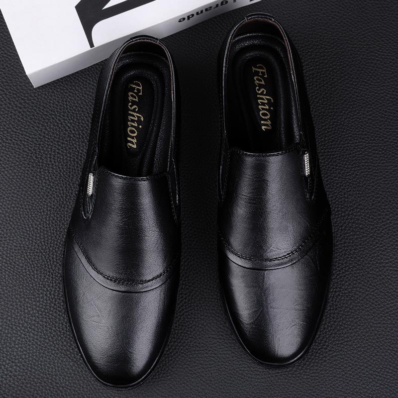 Heren Schoenen Echt Leer Casual Schoenen Heren Comfortabele Lage Platte Schoenen Heren Instappers Britse Formele Oxfords Kantoor Formele Schoenen