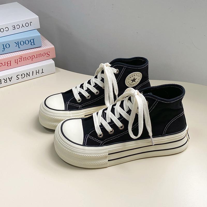 Breathable Student High-top Canvas Shoes Women's Platform White Board Shoes Mango Big Head Casual Single Shoes Are Thin, Fashionable and Versatile