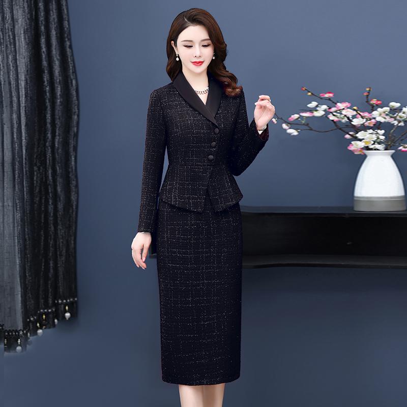 Womens Winter Wedding Mother Dress High Quality Fake Two Piece Woolen Dress Slim Fit