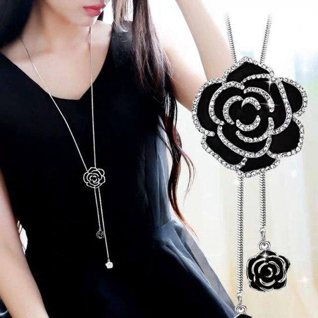 Snowflake Zircon Long Chain for Women Mode Silver Färg Kristall Maxi Halsband & hängen Statement Collier Smycken