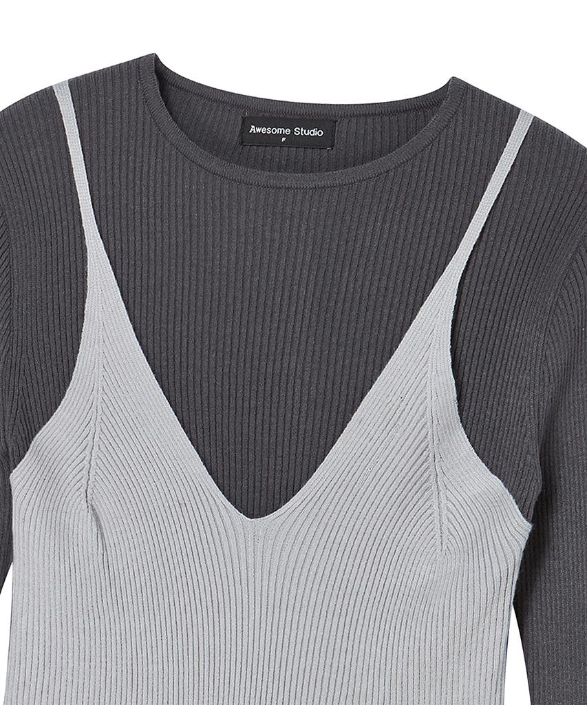 AWESOME STUDIO Bustier Layered Knit Charcoal