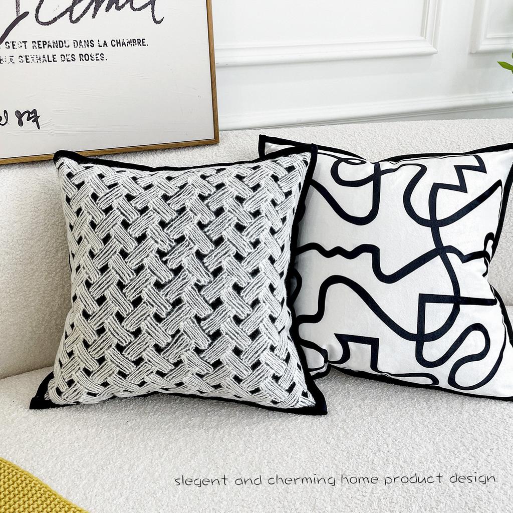 Nordic Velvet Line Print Cushion Cover Plaid Jacquard Throw Pillow Cover 45x45cm Living Room Bedroom Decorative Pillows for