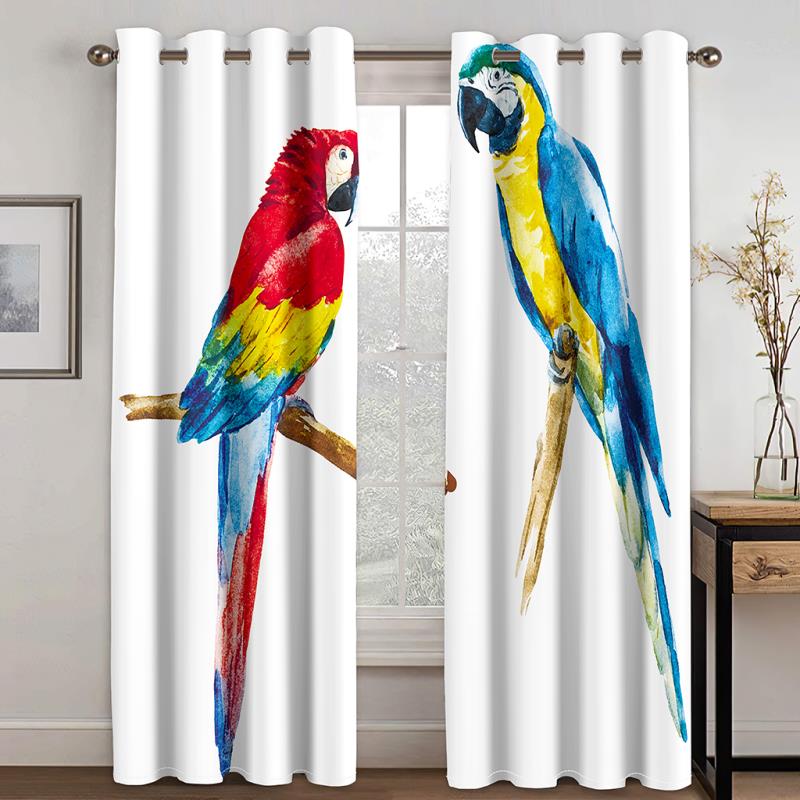 Rideau filtrant la lumière 2 pièces pour salon, chambre à coucher, motif perroquet coloré, plante tropicale, feuille de bananier