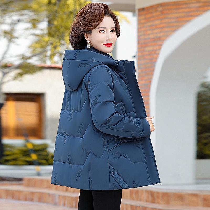 White Down Jacket for Middle-aged and Elderly Women, Plus-size Padded Hooded Loose Coat for Grandma In Her 60s.