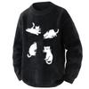 Fosroe Winter Thick Crew Neck Knit with Cat Golf Men's Sweater, Print, Cute, Warm, Oversized, Autumn/Winter Top, Wear, Unisex, Black-M