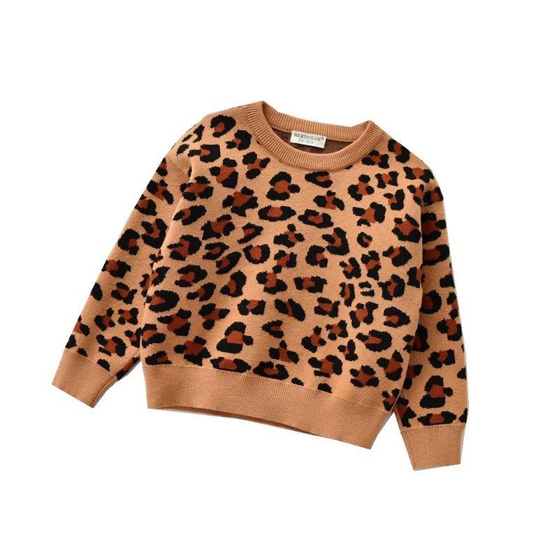 Kinderbekleidung Kinderpullover Pullover Langarmoberteil Rundhalsausschnitt Leopardenmuster Kinderpullover