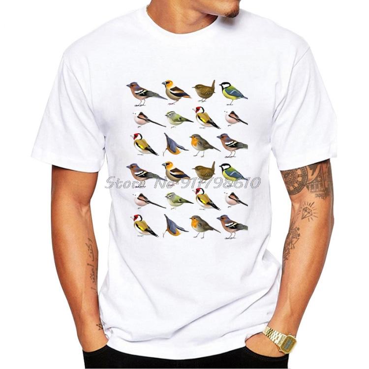 New Fashion Summer Men t-shirt Year Of The Birds Watercolor T Shirt Cute Bird Print o-neck Casual Tees Boy Novelty Punk Tops