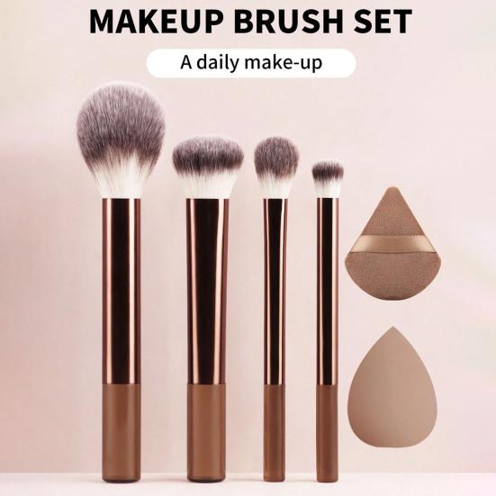4 Stuks/Set Vrouwen Make-up Kwasten Set met Poederdons Los Poeder Blusher Foundation Kwast Synthetische Haren Cosmetische Kwast Make-up Spons Set