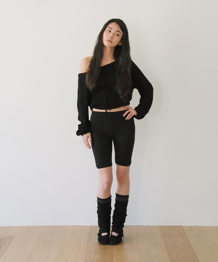 Ieoning String Offshoulder Pocket Knit, Black