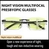 Retro Rimless Progressive Multifocal Reading Glasses Anti-Blue Light Presbyopia Glasses High Definition Night Vision Glasses