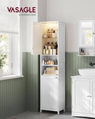 Bathroom Cabinet with Lighting Tall Slim Bathroom Cabinet Storage Cabinet with Adjustable Shelves for Small Spaces Modern 40cm Wide Cloud