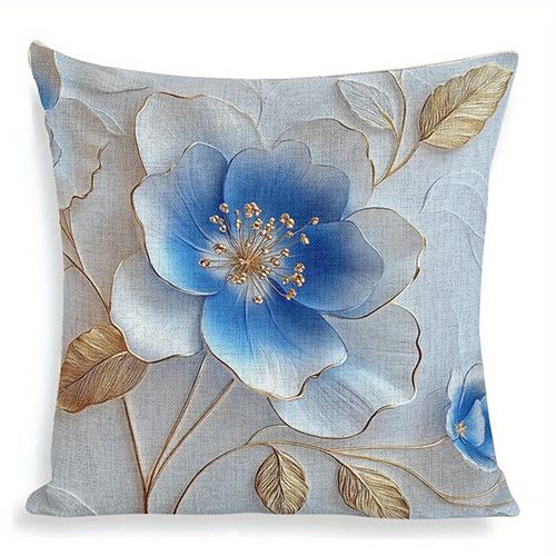 Ice Blue Flower Decorative Pillowcase, Ultra-Soft Polyester Material Living Room Sofa Backrest Car Pillowcase Home Decoration