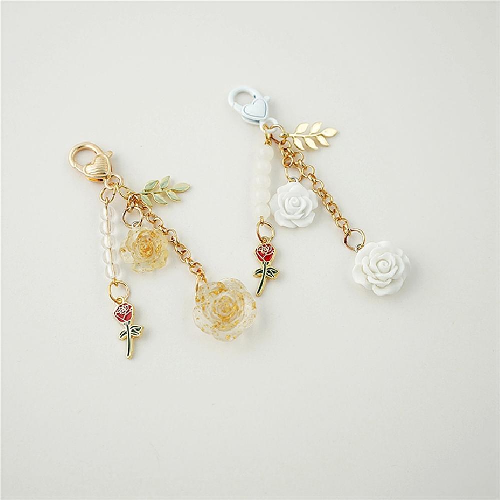 Ins 3D Rose Resin Camellia Pendant Key Chain Pearl Alloy for Women Car Key Holder Earphone Case Handbag Accessories