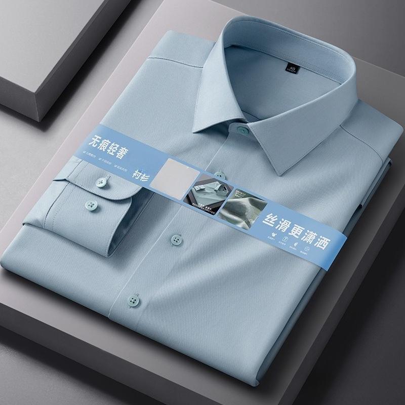 Non-Iron 8XL 7XL High-end Anti-wrinkle Modal Men's Shirt Casual Long Sleeve Slim Fit Office Blue White Shirts Men Long Sleeve
