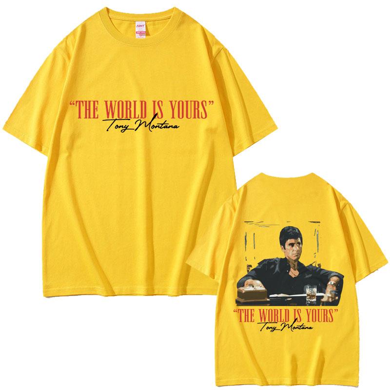 Καλοκαιρινά Κλασικά Τ-shirts Ταινιών Γκάνγκστερ Scarface Ο Κόσμος Είναι Δικός Σου Tony Montana Al Pacino 100% Καθαρό Βαμβάκι Τυπωμένο T-shirt