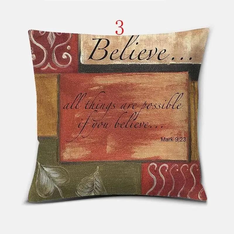 Hope Love Faith Believe Pevnost Tisk Čtvercový povlak na polštář Domácí dekorace Potah na polštář na pohovku do auta