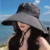 Women's Stylish Sun Protection Bucket Hat with Ponytail Hole - Breathable Polyester, Adjustable Drawstring Closure for Outdoor & Casual Attire