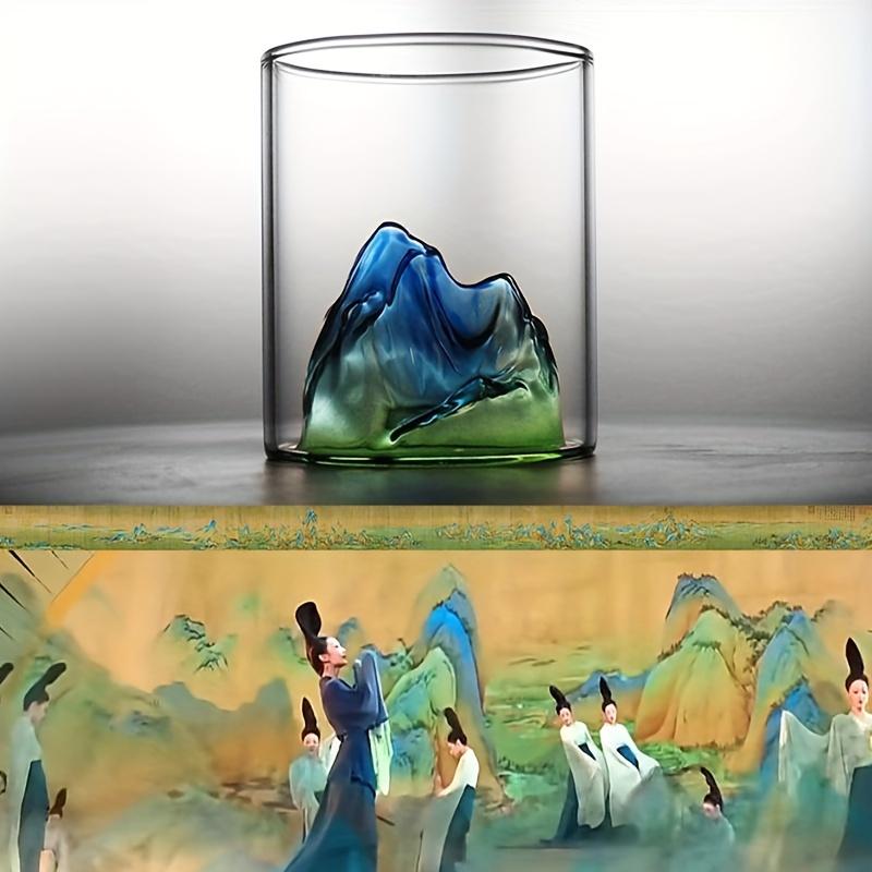 4 stuks Berg Binnenkant Glazen Kopjes 3D 6.09oz Waterkopjes Hittebestendig Glas Kung Fu Theekopjes Drinkglazen Voor Sap Melk Thee En Meer Zomer Winter D