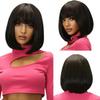 Synthetische 12 Zoll Kurze Bob Schwarze Perücke mit Pony für Damen Natürliches Aussehen Weiches Haarersatz-Perücken Velma Kelly Halloween