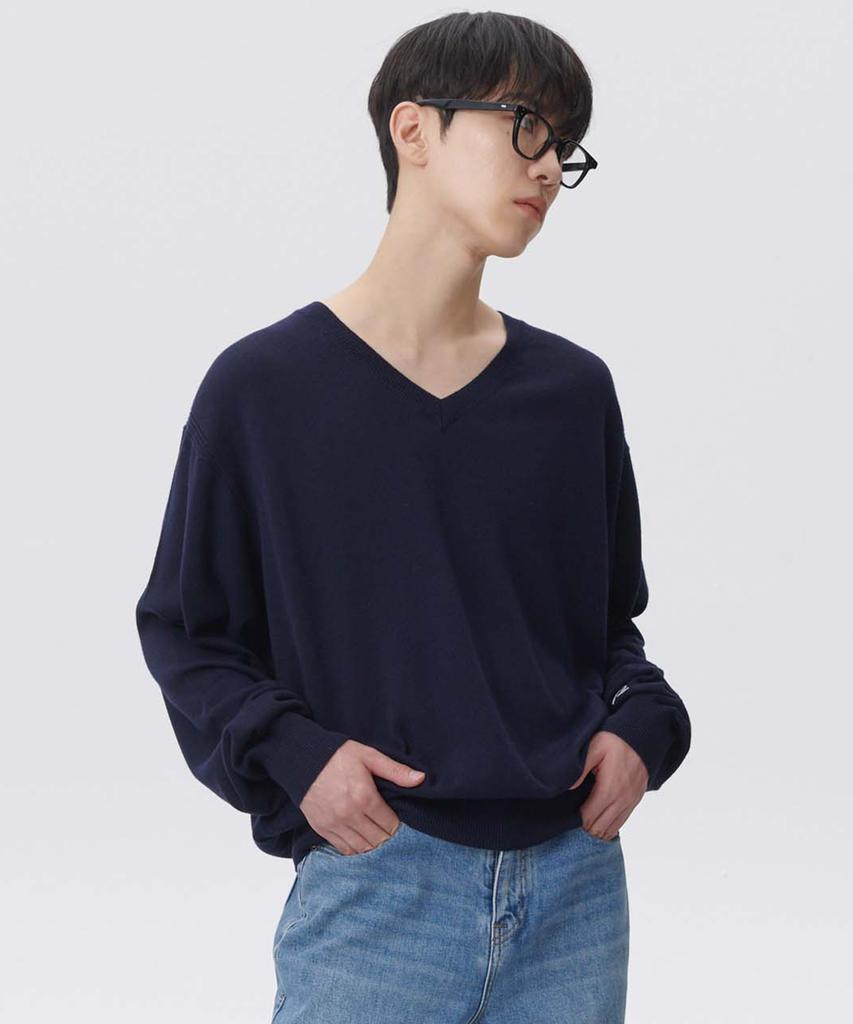 PLAC V-Neck Reverse Detail Knit Navy