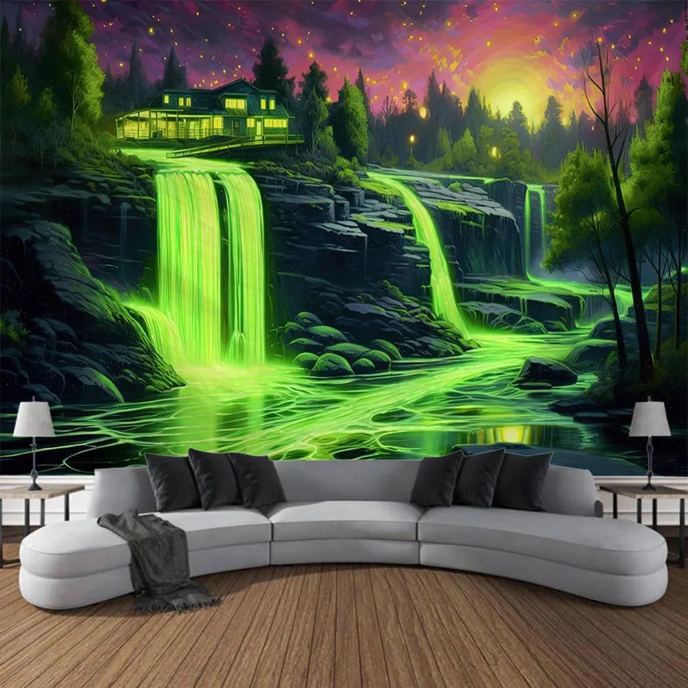 VIKAMA Waterfall Forest Tapestry Vibrant Landscape Art Decor Perfect For Living Rooms And Natural Home Settings