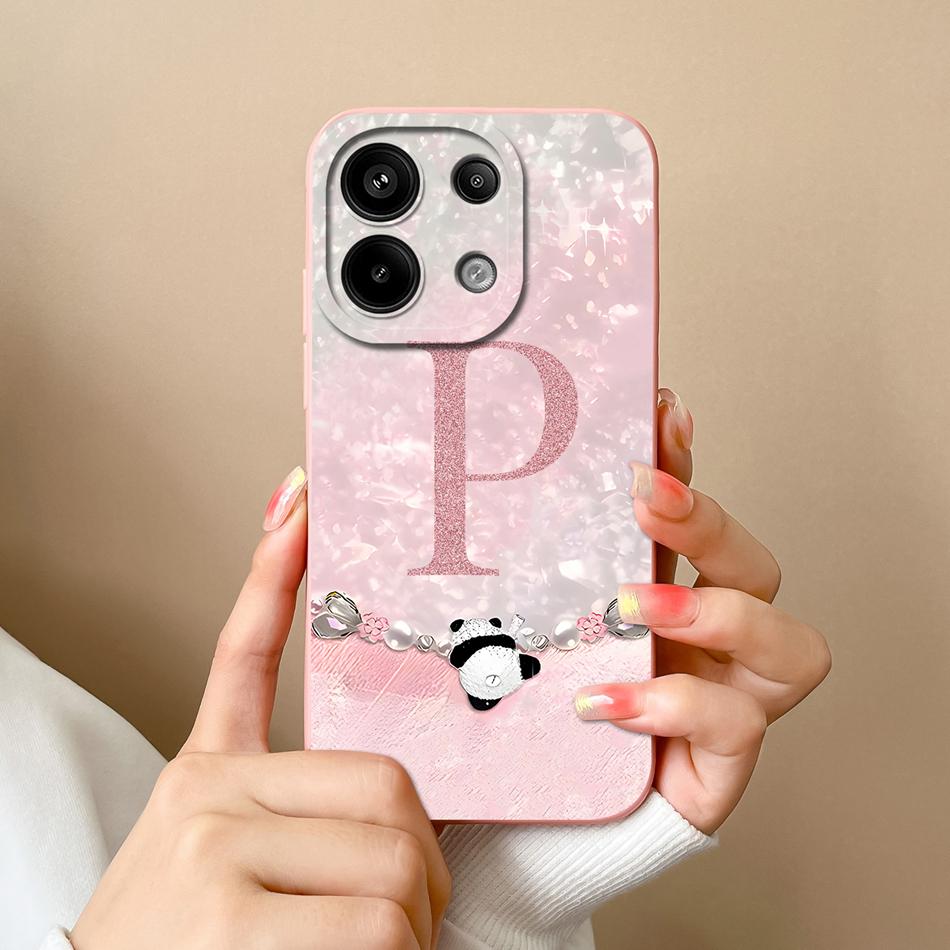 For Redmi Note 13 Pro 4G 5G Case Cute Panda Letters Back Cover For Xiaomi Redmi Note13 Pro Plus Soft Liquid Silicone Phone Cases
