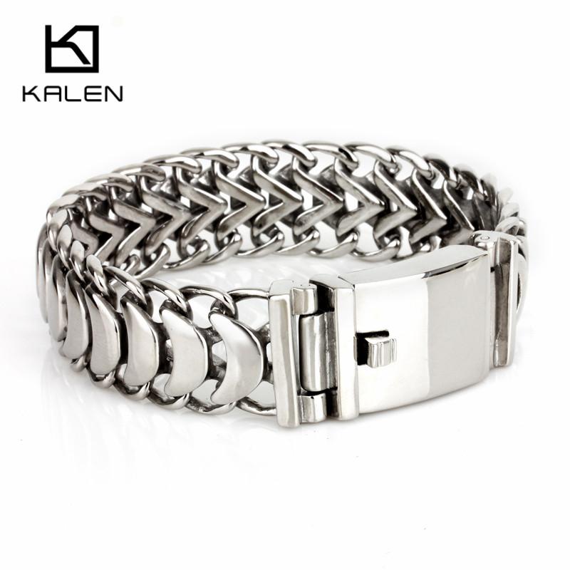Kalen Nieuwe Hoogglans Glanzende Armbanden 19/20/22cm Roestvrij Staal Fiets Schakelketting Fietsketting Armbanden Mode Mannen Accessoires