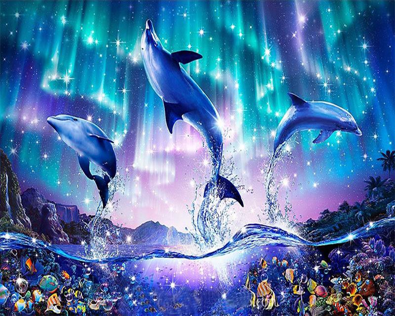 5D DIY Diamond Painting Dolphins Landscape Diamond Embroidery Cross Stitch Sea Animal Pictures Of Rhinestones Mosaic Home Decor