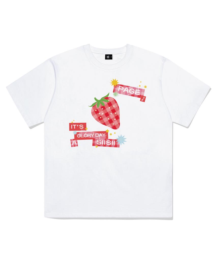 PAGESIISII Strawberry Glory Sticker Print Short Sleeve T-Shirt White
