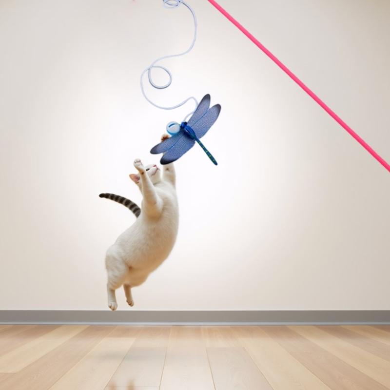 Realistic Dragonflies Cats Toy With Bells Durable Teaser Wand For Funny Cats Interactive Teaser Wand Stimulate Hunting